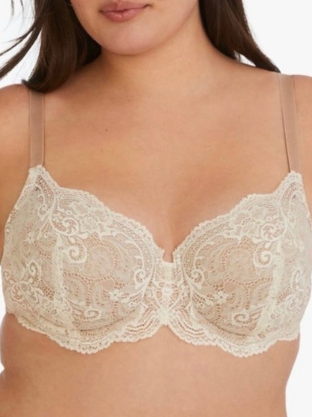 Thirdlove 24/7 Lace Balconette Bra Women’s 38F White Nude/Beige Lined Adjustable